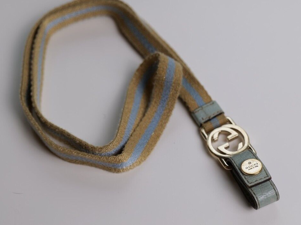 Gucci Vintage Beige Blue Striped GG Logo Charm or Keychain